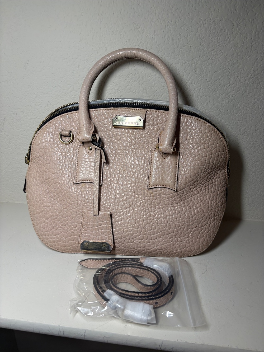Burberry Pebbled Dome Satchel - Blush